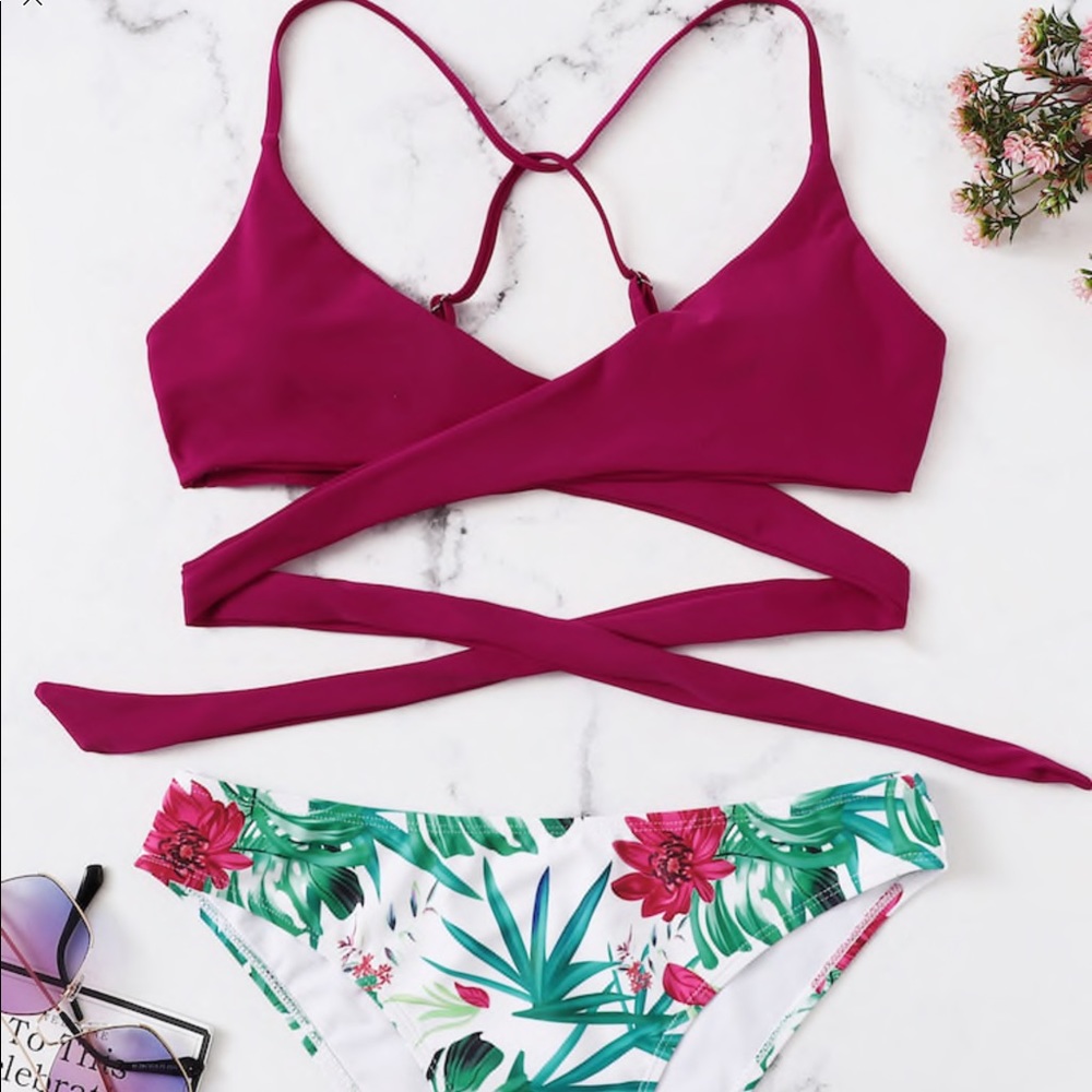 Wrap Bikini with Tropical Bottoms